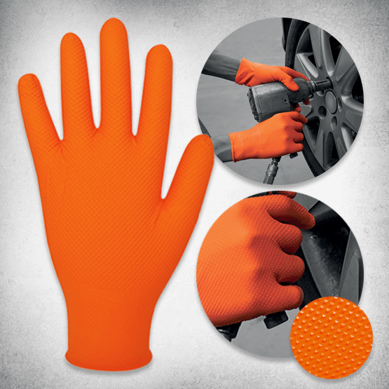 Ultra Orange - Seau gant nitrile jetable orange texturés résistant