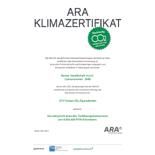 ARA Klimazertifikat 2022